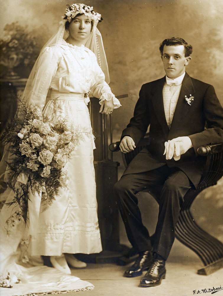 Wedding portrait of Bertie and Margaret Florence Duce (nee Noble), Ipswich, 1917