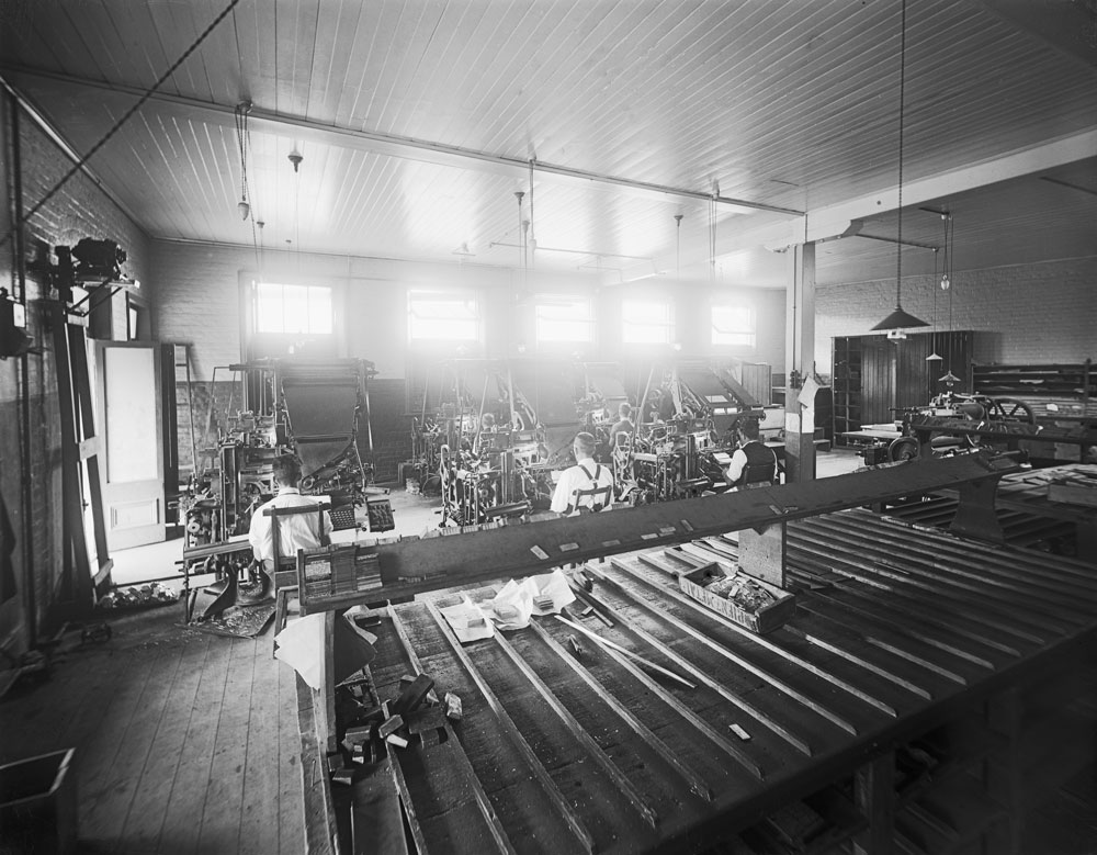Interior of Queensland Times building, Ipswich, 1920s