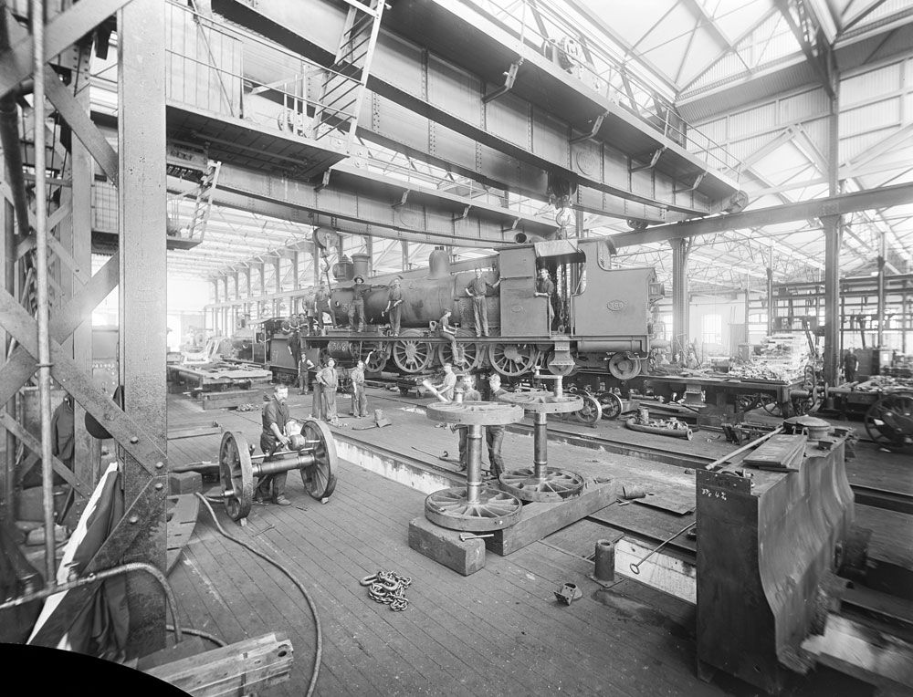 Interior of erecting shop,  Ipswich Railway Workshops, North Ipswich, 1910