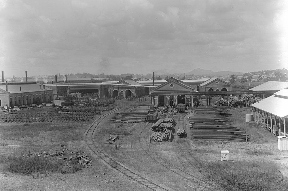 Timber yards at Ipswich Railway Workshops, North Ipswich, c.1911