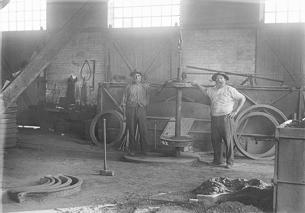 Interior of Wheel Shop at Ipswich Railway Workshops, Ipswich, 1910