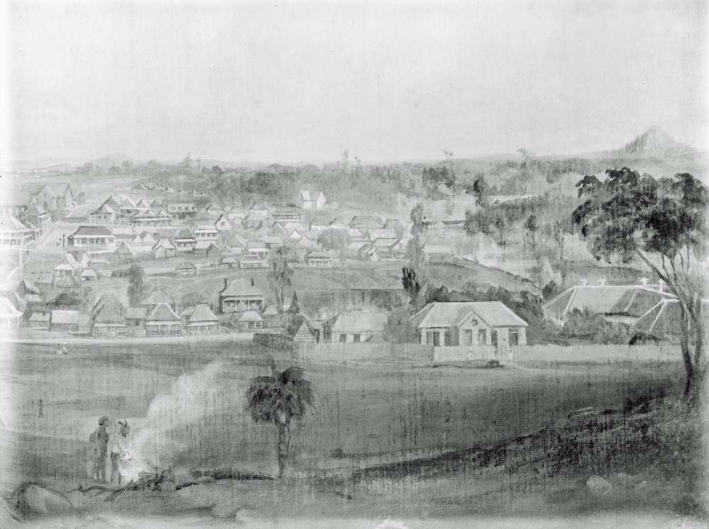 Image close-up of painting 'View of Ipswich from Limestone Hill', Ipswich, n.d.