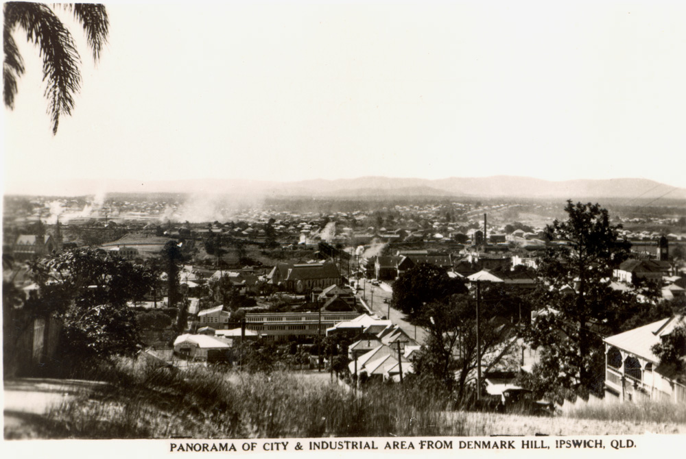 Panorama of city &amp; industrial area from Denmark Hill, Ipswich, early 1950s