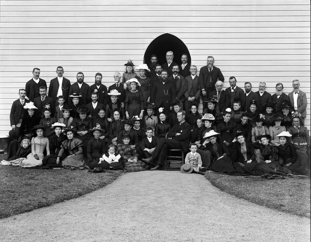 Group at St Thomas' Anglican Church, outside the western door, North Ipswich, c.1898