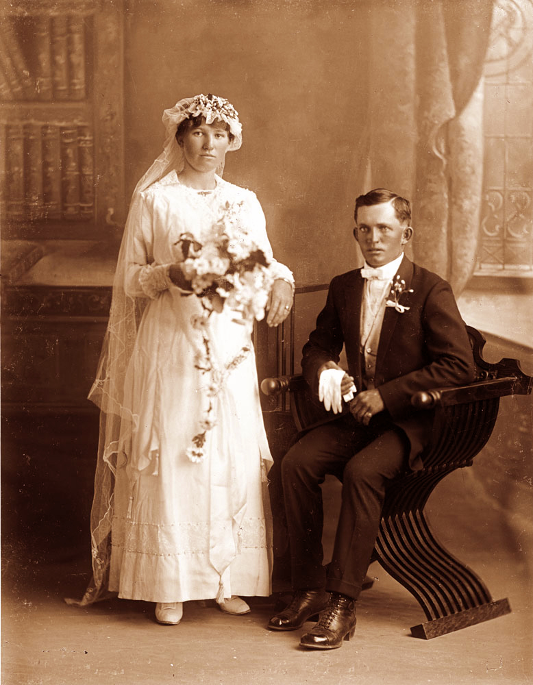 Formal wedding portrait of  couple, Ipswich, c.1920