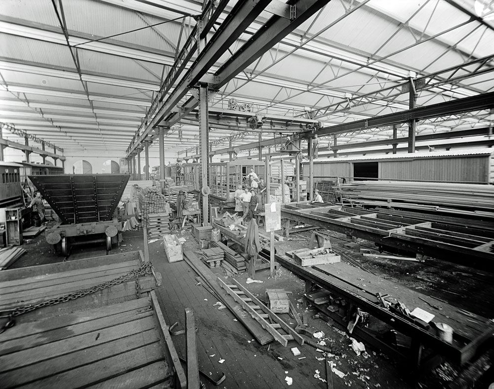 Interior of wagon and carriage shop at the Ipswich Railway Workshops, North Ipswich, 1920s