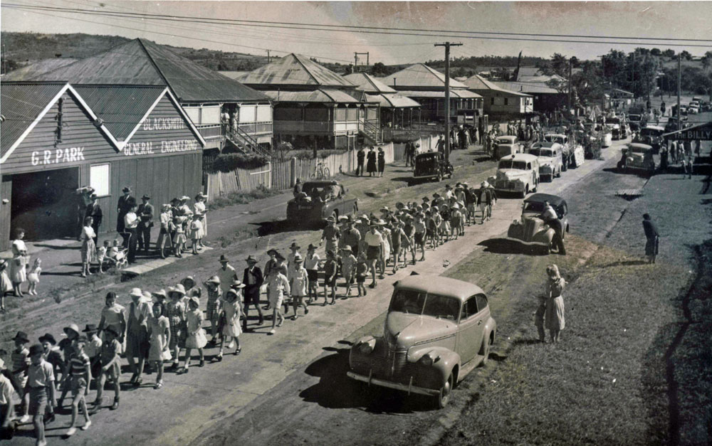 ANZAC Day Parade, John Street, Rosewood, late 1940s
