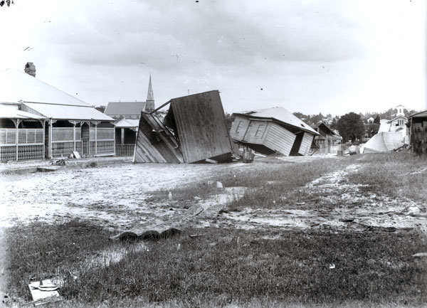 Damaged buildings as floodwaters subside in Wharf Street, Ipswich 1893