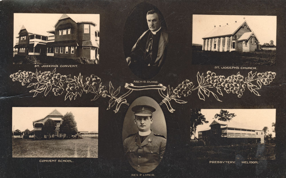 Postcard of Catholic Church buildings and representatives, Helidon, near Ipswich, 1897-1900