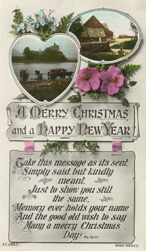 Christmas Card depicting European settings, sent to Trevis family at Blackstone from family at Silkstone, Ipswich, 1921