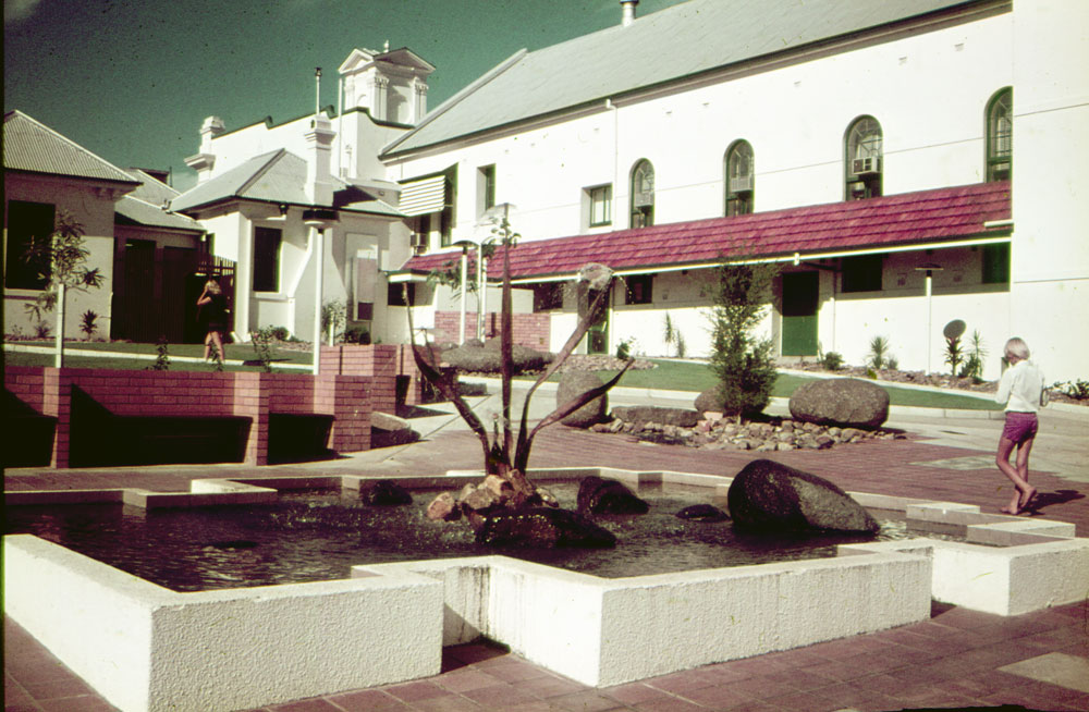 Fountain in front of Community Art Gallery, D'Arcy Doyle Place and Limestone Street, Ipswich, 1970s