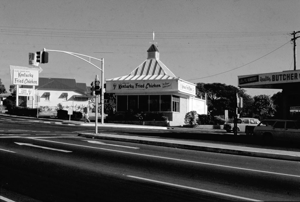 KFC (Kentucky Fried Chicken) outlet, corner Brisbane and South Station Roads, Booval, Ipswich, 1974-1975