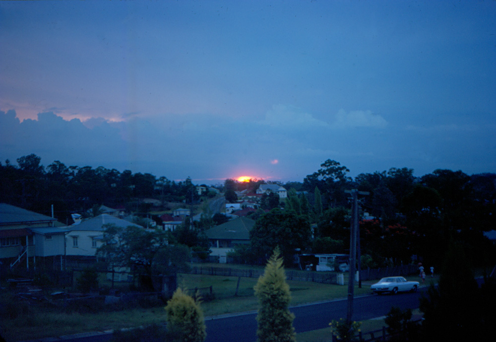 Sunset over Blackstone, looking south west from Alice Street, Blackstone, Ipswich 1978