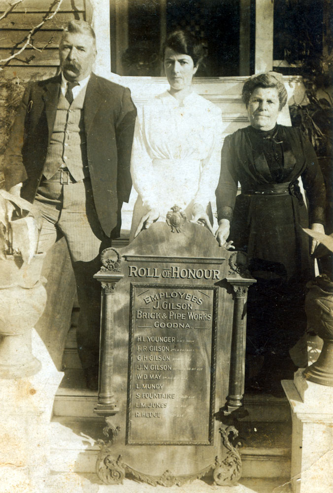 James, Myrtle and Jean Gilson with Roll of Honour, Goodna, Ipswich, 1916