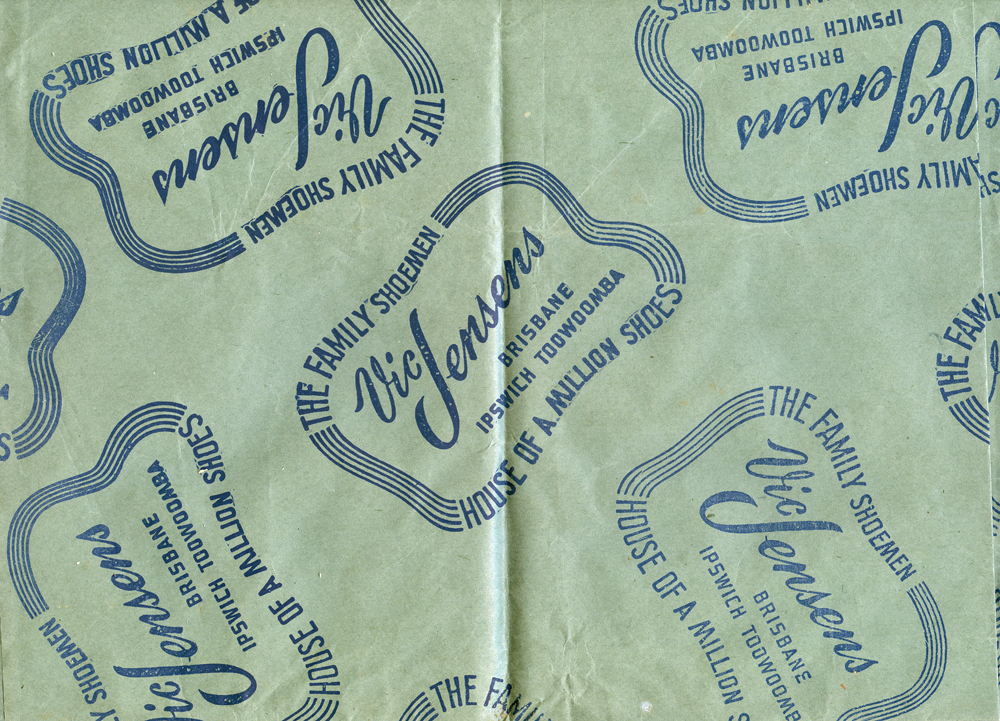 Wrapping paper from Vic Jensens Shoe Store, Brisbane Street, Ipswich, undated