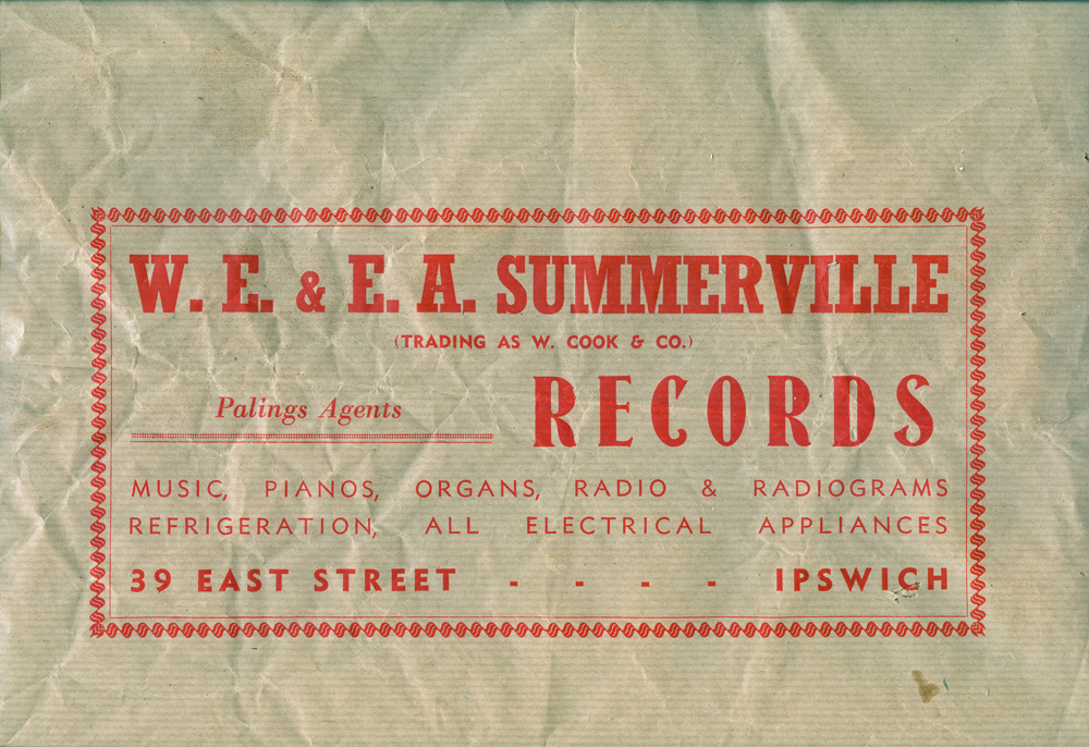 Wrapping paper for W E &amp; E A Summerville Records trading as W Cook, East Street, Ipswich, undated