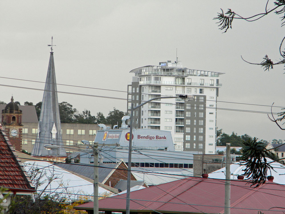 Panoramic view over Ipswich CBD towards Oaks Aspire apartments, Ipswich, 2012