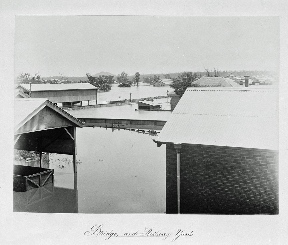 Bridge and Railway Yards in flood, Ipswich, 1893