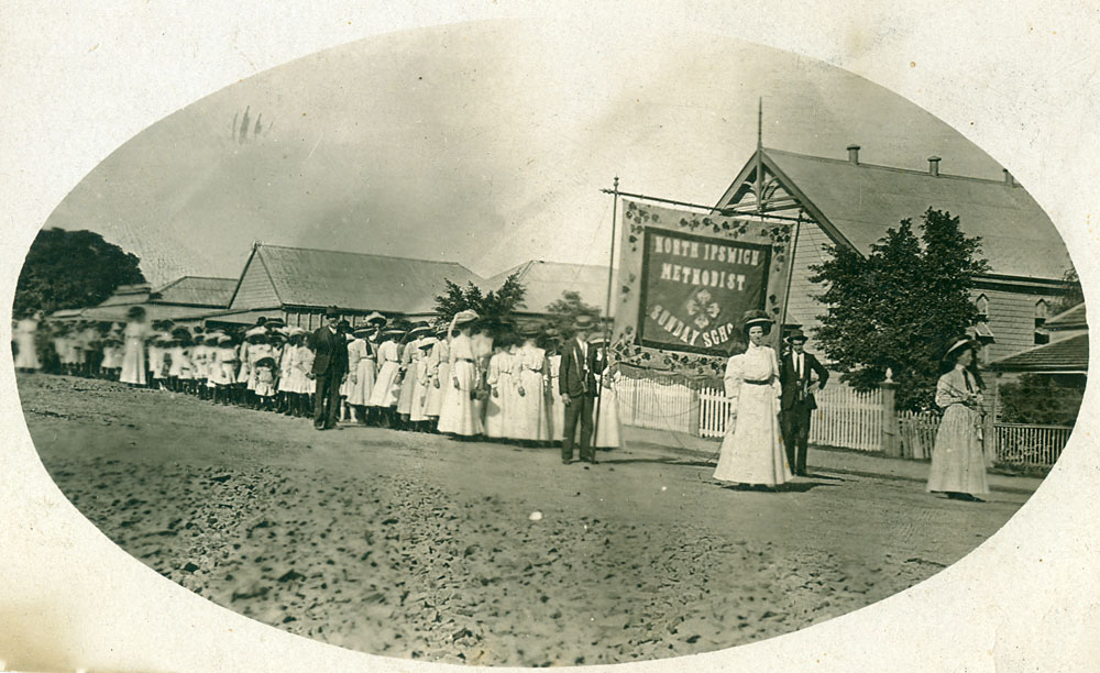 Members of the North Ipswich Methodist Sunday School, 80 Downs Street, North Ipswich, 1890s