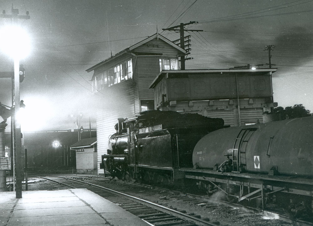 Locomotive in front of Ipswich Railway Station Signal Box, Ipswich, 1994