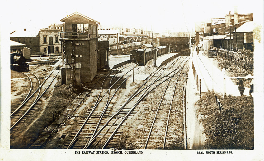 Postcard of signal box at railway station, Ipswich, c.1914