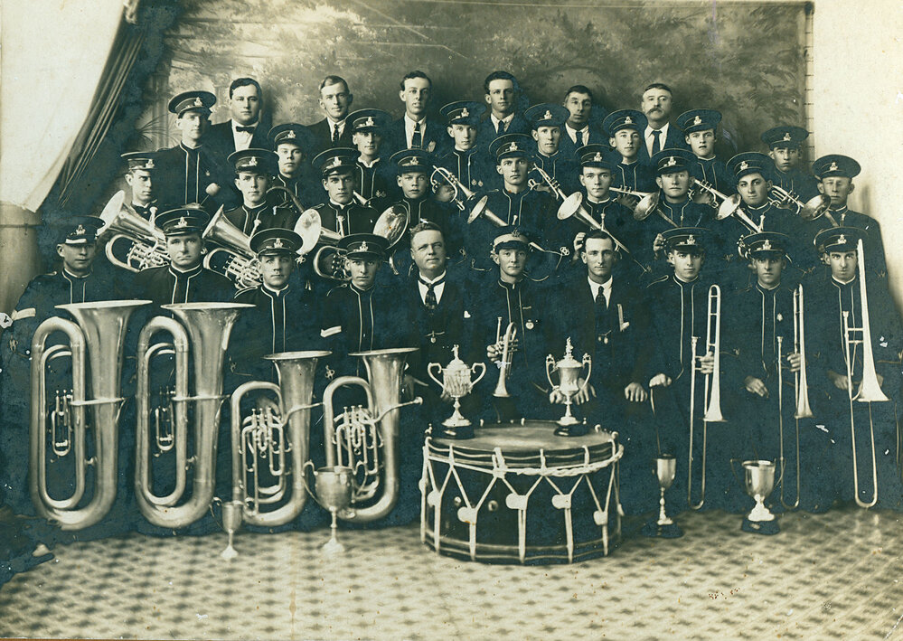 Ipswich Model Band, at band contest in Toowoomba, 1924
