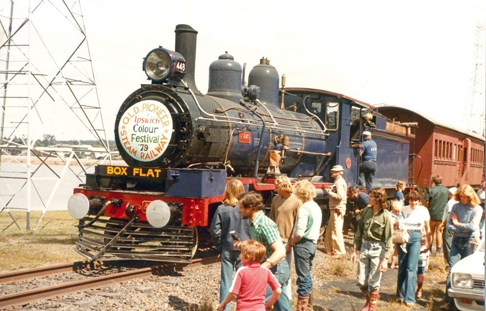 Queensland Pioneer Steam Railway locomotive in the Ipswich Colour Festival, Ipswich, 1979