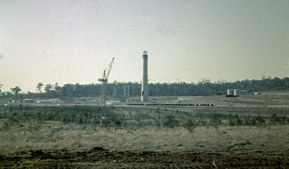 Swanbank Power Stations stacks under construction, Swanbank, Ipswich, 1965 - 1966