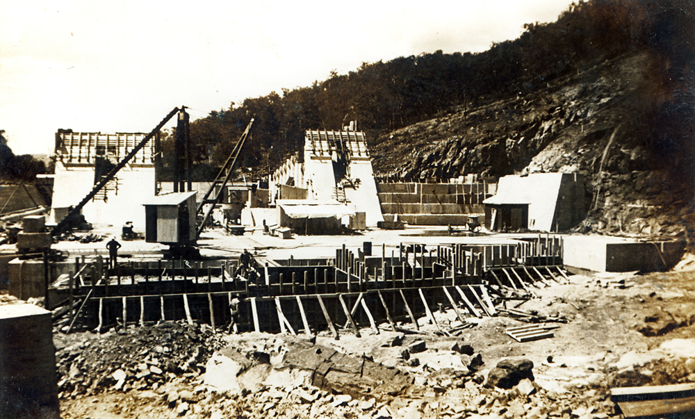 Somerset Dam during construction, near Kilcoy, 1953