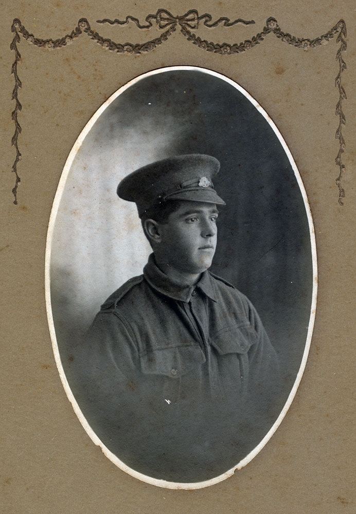 Portrait in military uniform of Private Frank Stevens, Brisbane, 1916