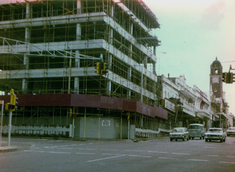 Construction site on corner East and Brisbane Streets, Ipswich, c.1974
