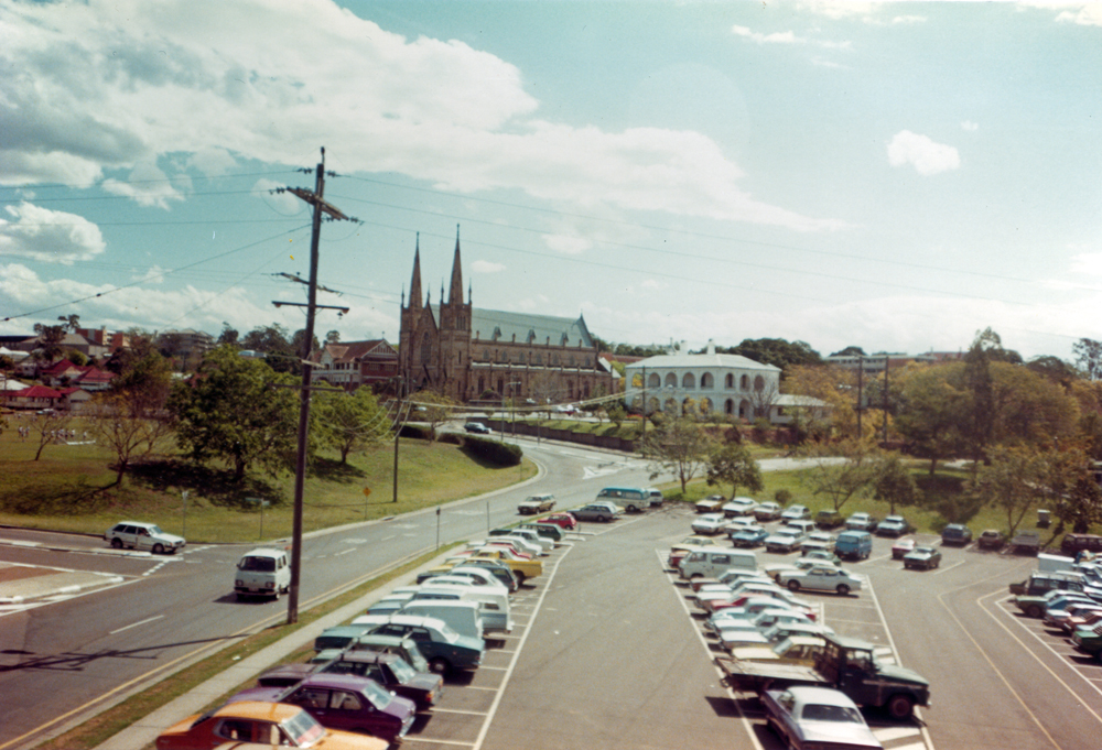 Car park on River Road, near St Mary's Catholic Church, Ipswich, 1985