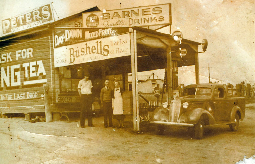 Bill and Nell Boody outside their shop at 145 Pine Mountain Road, Brassall, Ipswich, mid 1950s