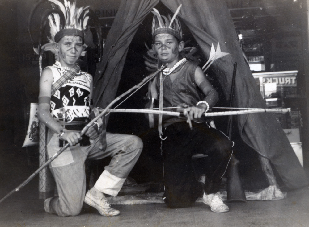 Boys posing to advertise the film 'The Light in the Forest' playing at the Ritz Theatre, Ipswich, December, 1961