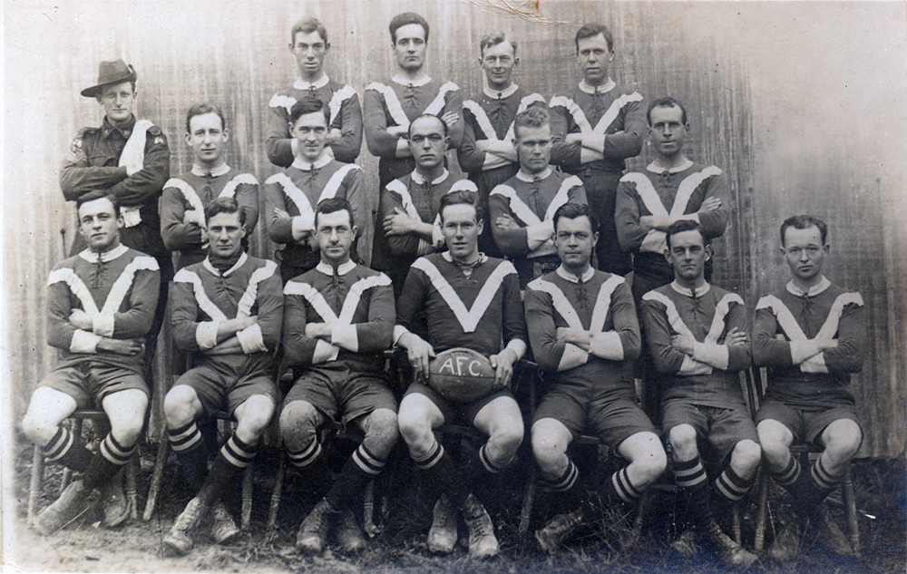 Cecil Hack with the AFC team whilst serving overseas, 1915-1918