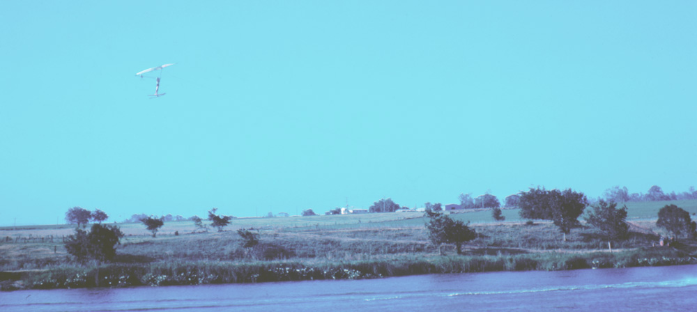 Water skier flying on the Brisbane River, Goodna, 1968