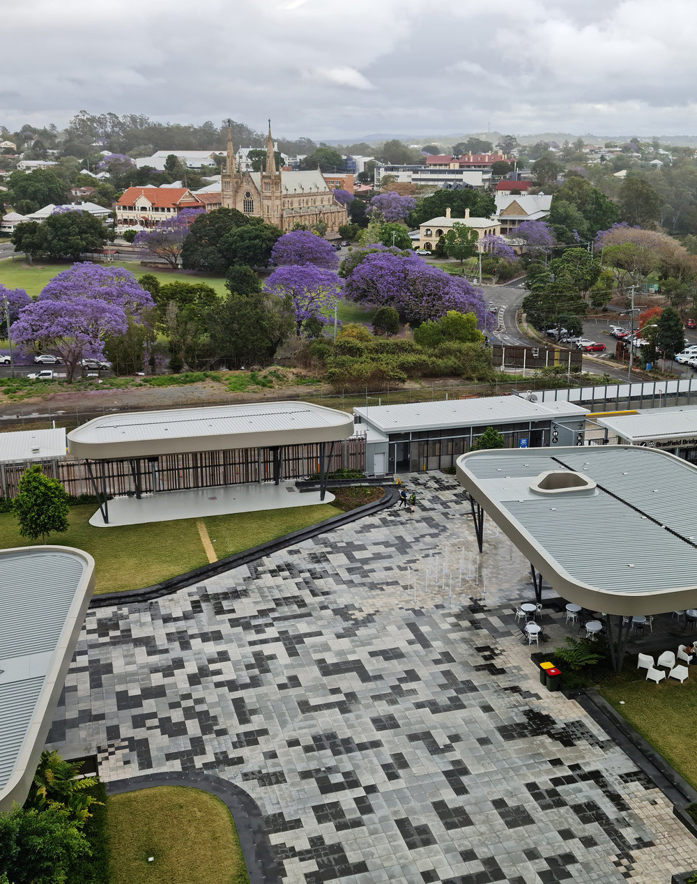 Panoramic view of Woodend from 6th floor of 1 Nicholas Street Ipswich, 2021