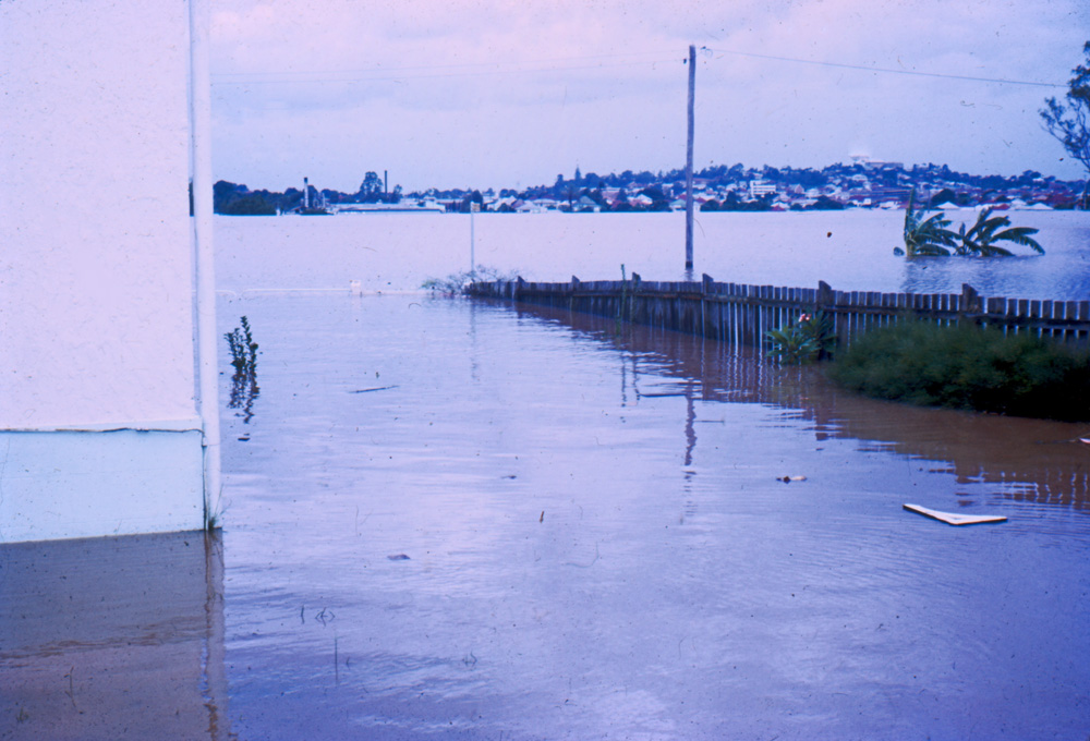 Flood waters in Scott Lane, Basin Pocket, Ipswich, 1974