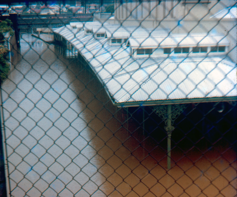 Ipswich Railway Station during 1974 flood