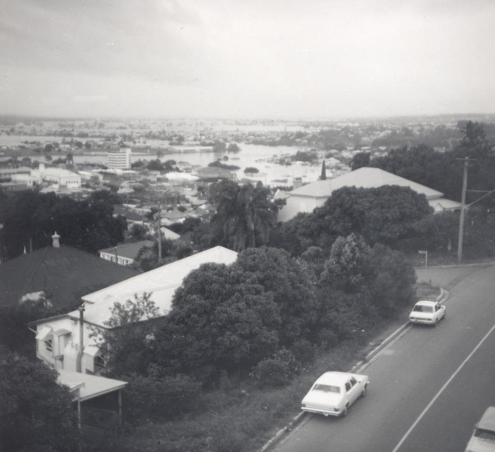 Ipswich from Denmark Hill water tower, during flood of 1974