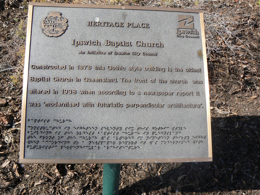Historical Marker, Ipswich Baptist Church, Brisbane Street No 188, Ipswich