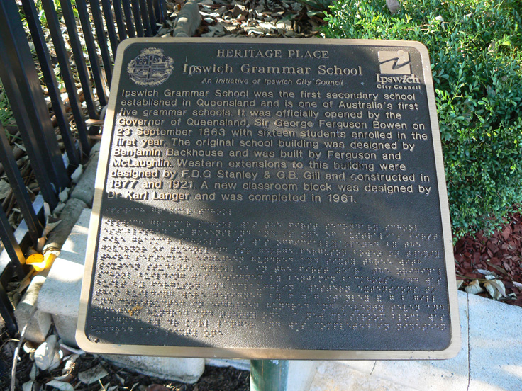 Historical Marker, Ipswich Grammar School, Darling Street East, Ipswich