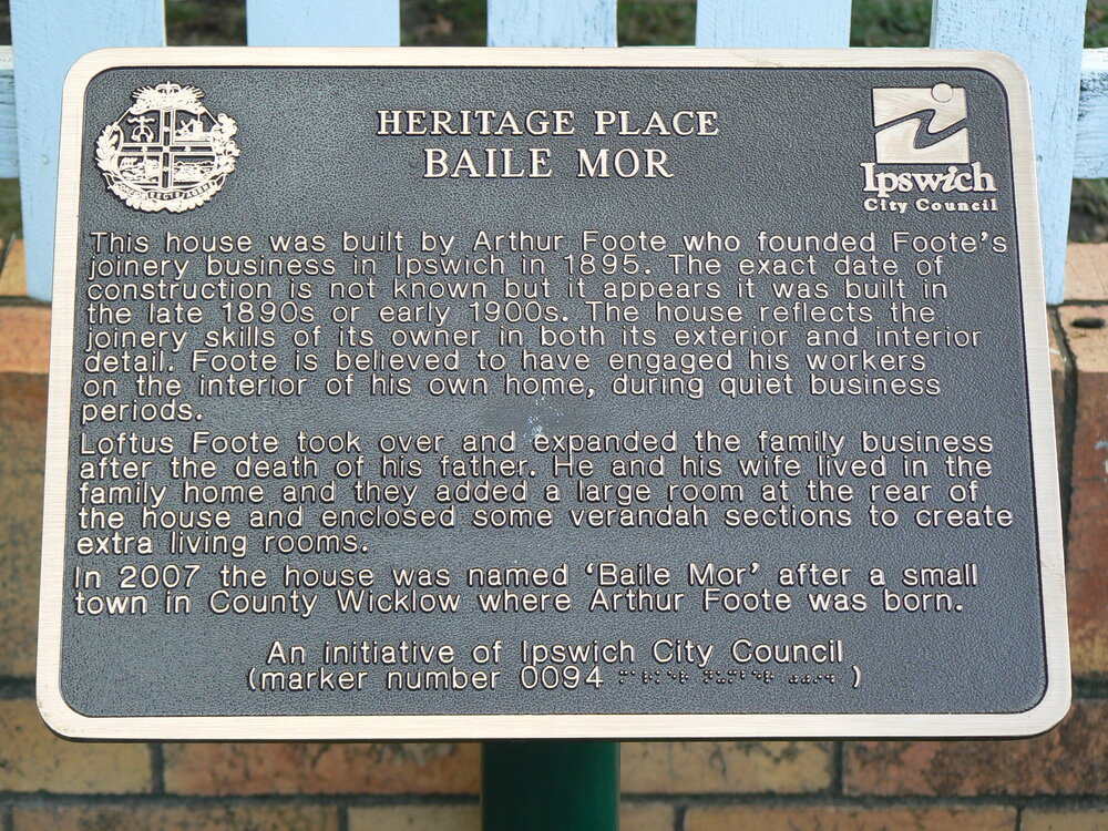 Historical Marker, Baile Mor plaque, Chermside Road No 100, East Ipswich
