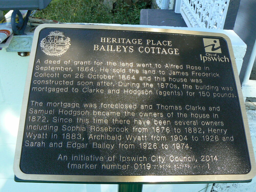 Historical Marker, Baileys Cottage Plaque, Challinor Street No 22, Sadliers Crossing