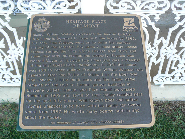 Historical Marker, Belmont, Burnett Street No 11, Sadliers Crossing