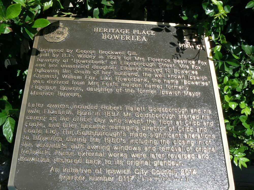 Historical Marker, Bowerlea, South Street No 2, Ipswich