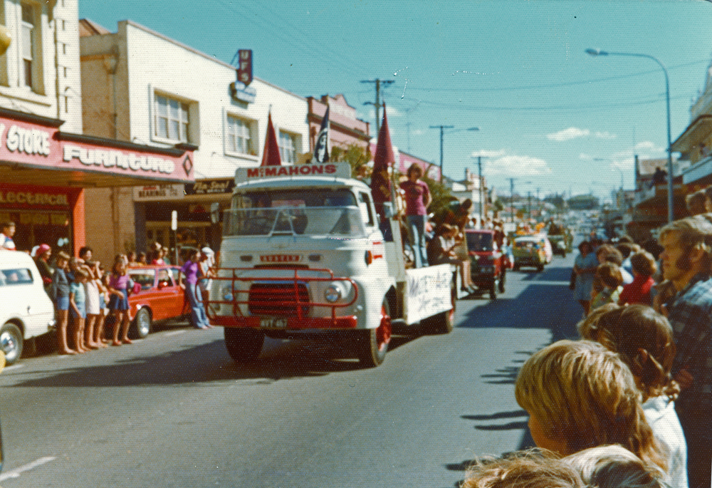 McMahons Soft Drinks' truck during parade in Ipswich, 1977