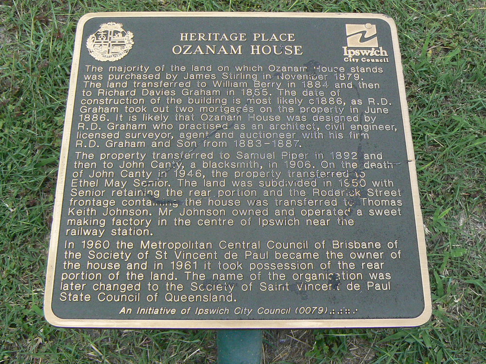 Historical Marker, Ozanam House, 66 Roderick Street, Ipswich