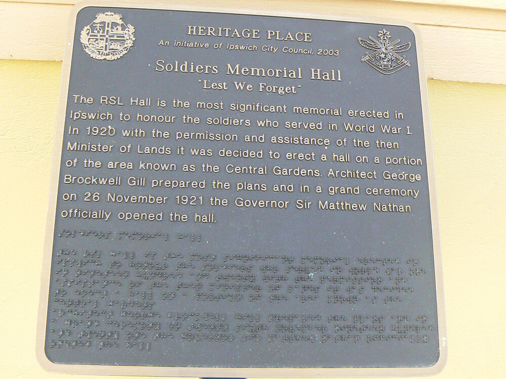 Historical Marker, Soldiers Memorial Hall, Nicholas Street No 61, Ipswich
