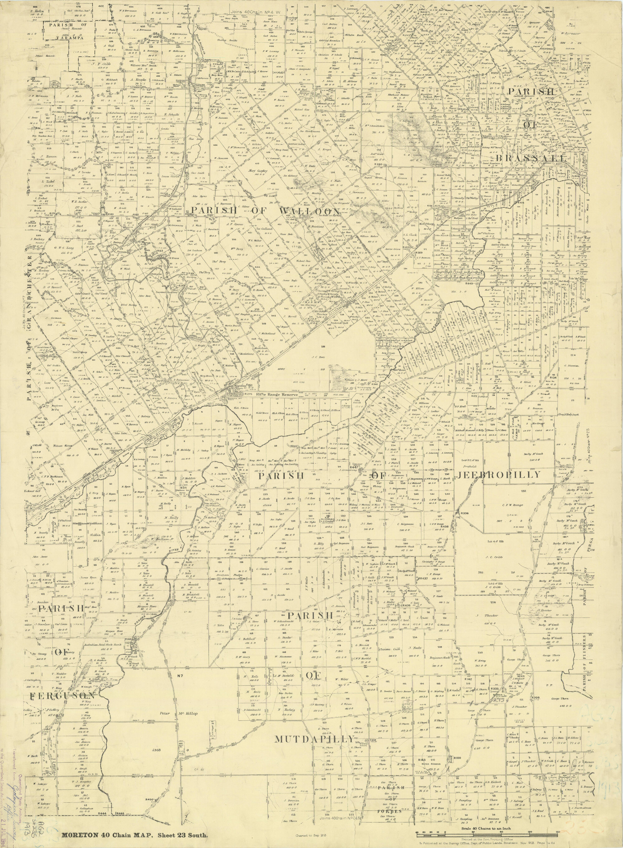 Moreton 40 Chain Map AG2 series sheet 23 south, Cadastral Map, 1913